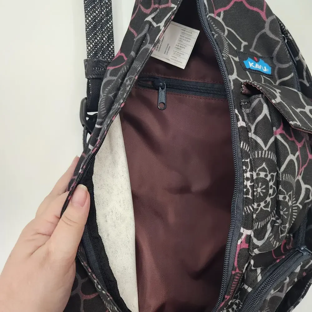 Kavu Black & Pink Rope Medallion Crossbody Doily Dream Sling Backpack Women's OS